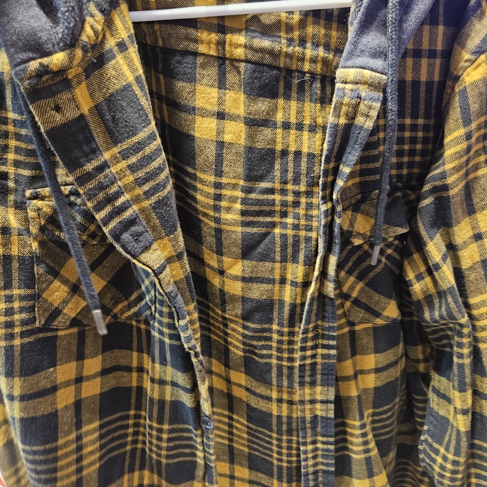 Urban Pipeline Mustard and Black Plaid Hooded Shirt